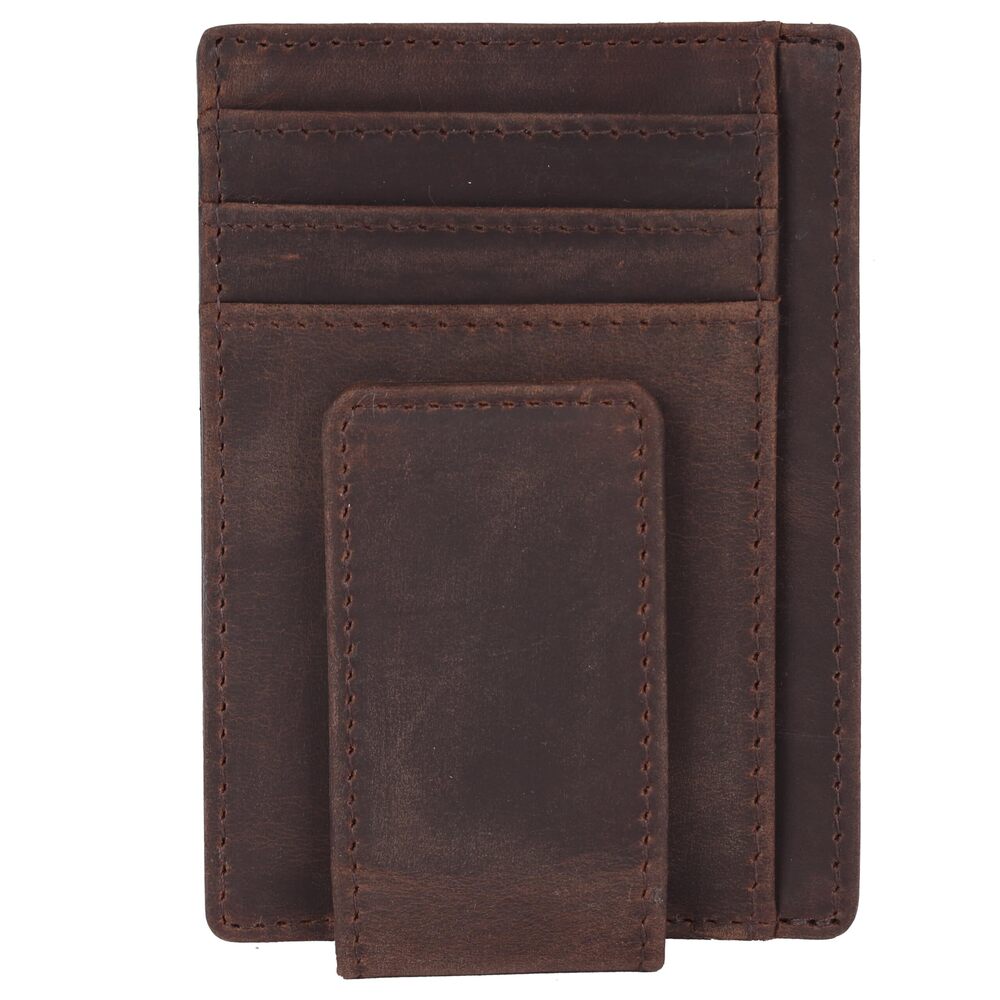 5872 Brown Slim Money Clip Wallet – Full-Grain Cowhide Leather, Strong